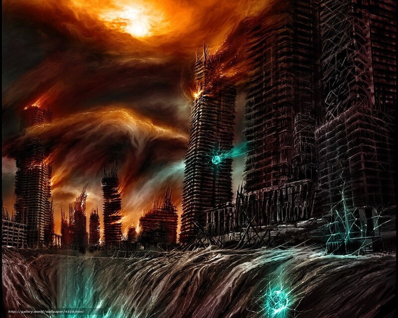 Burning City Ruins — Orange, Apocalyptic, Sunset