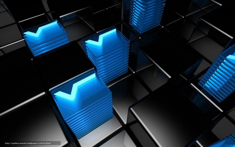 Blue Glowing Cubes — Technological, 3d Render, Glowing Lines, Black Background