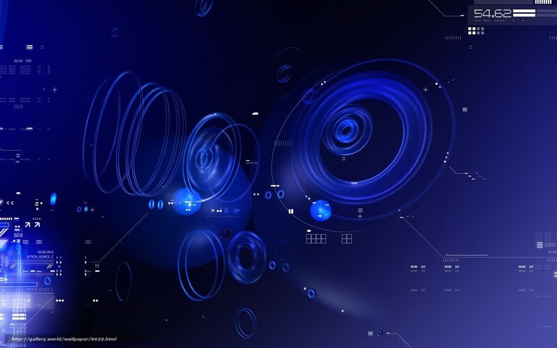 Blue Digital Interface — Futuristic, Digital Art, Circles, Spheres, Data Readouts