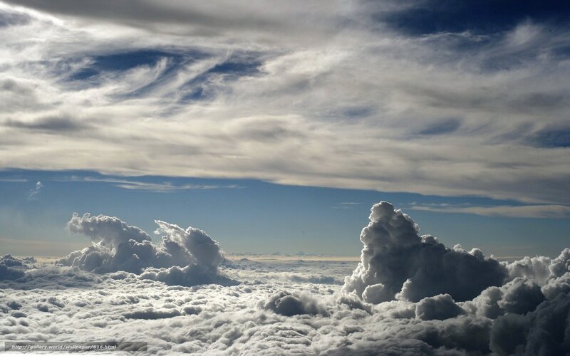 Cumulus Clouds from Above — White, Dramatic, Afternoon, Photograph, Sky, Blue Sky