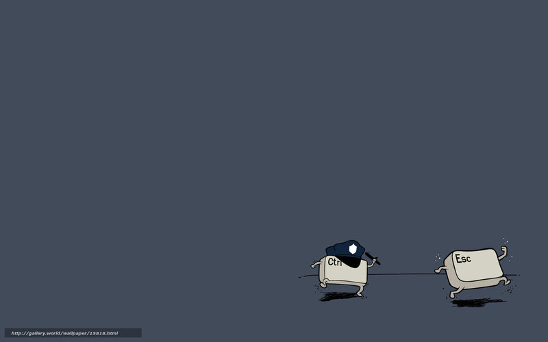 Keyboard Keys Running — Gray, Humorous, Comic, Police Hat, Stick, Black