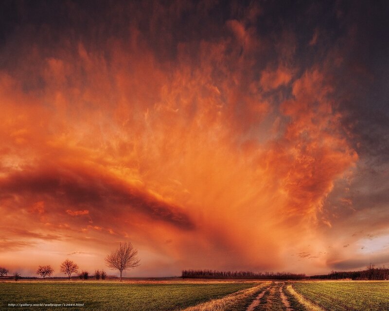 Stormy Sky over Field — Orange