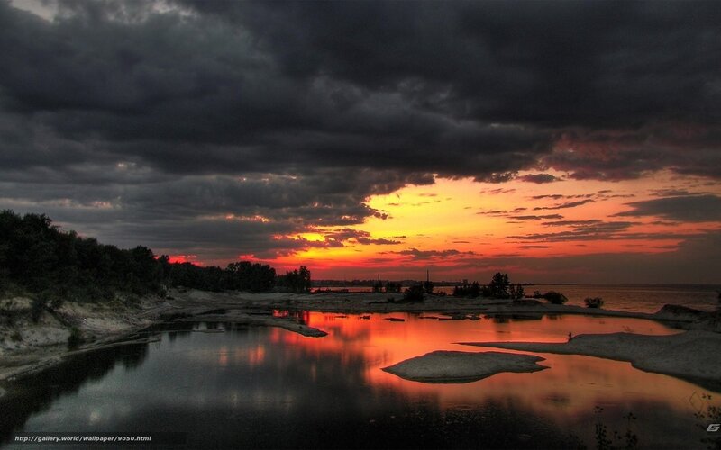 Sunset over River Delta — Orange, Dramatic, Photograph, Clouds