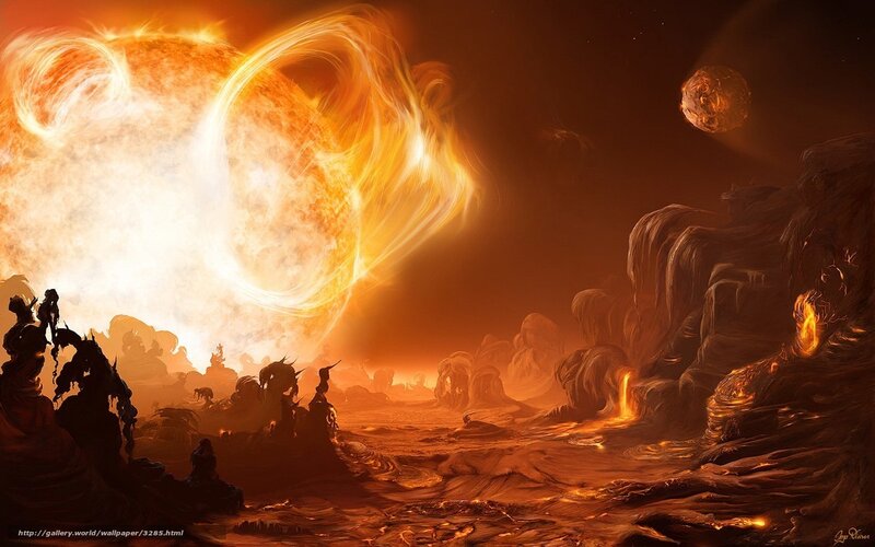 Alien Planet Landscape — Orange, Dramatic, Night, Digital Art, Sun