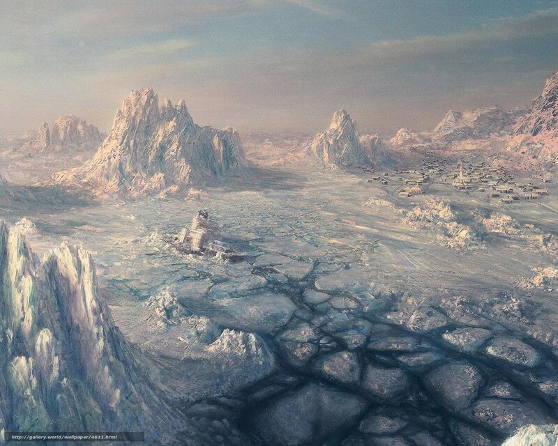 Frozen Landscape with Village — Blue