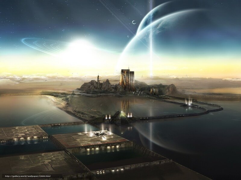 Futuristic City on Alien Planet — Blue, Dramatic, Sunset