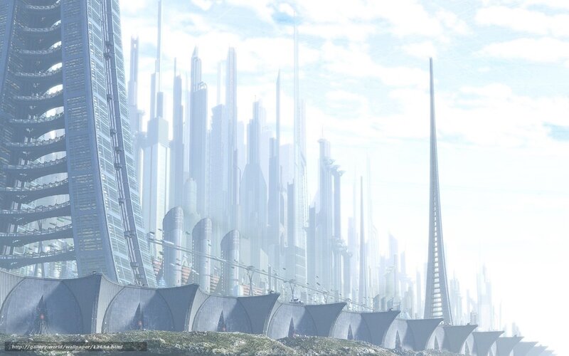 Futuristic Cityscape — White, Serene, Morning, Digital Art