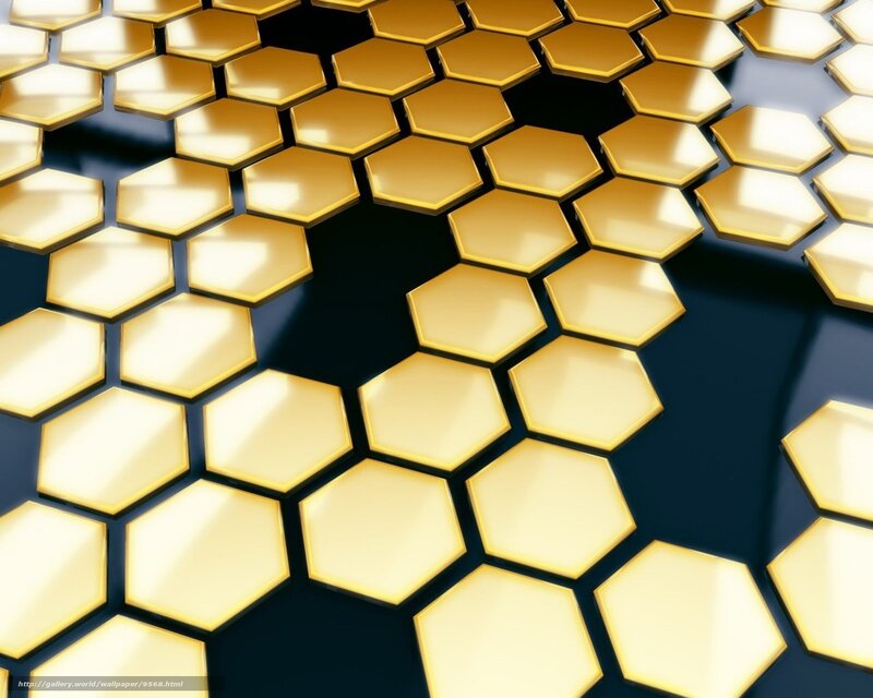 Golden Hexagonal Tiles — Gold, Abstract