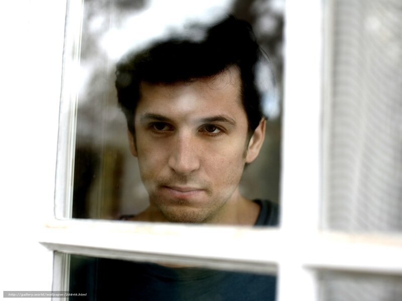 Man Looking Through Window — White