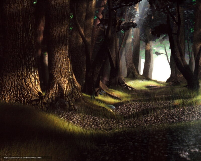Forest Path with Sunlight — Green, Serene, Morning, Digital Art, Trees, Grass