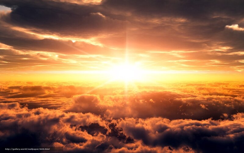 Sunrise over Clouds — Orange, Dramatic, Photograph, Sun, Sky, Yellow