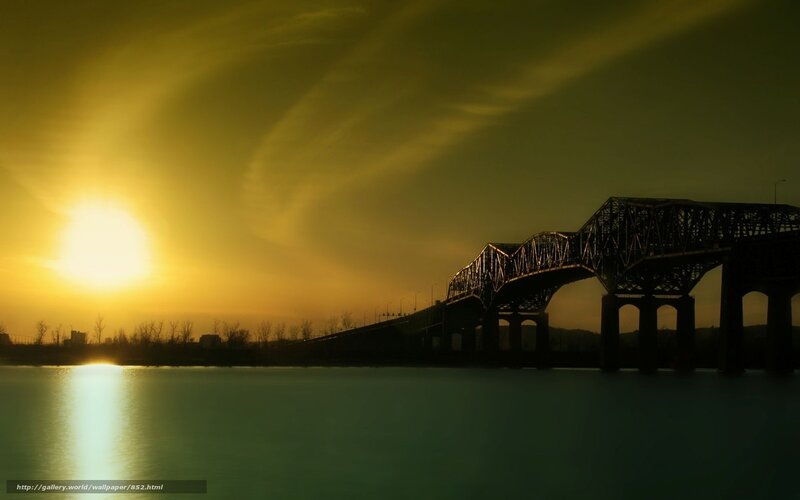 Silhouette of Bridge at Sunset — Yellow, Dramatic, Photograph