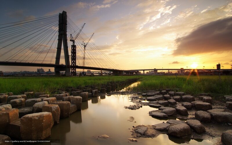 Sunset over Cable-stayed Bridge — Green