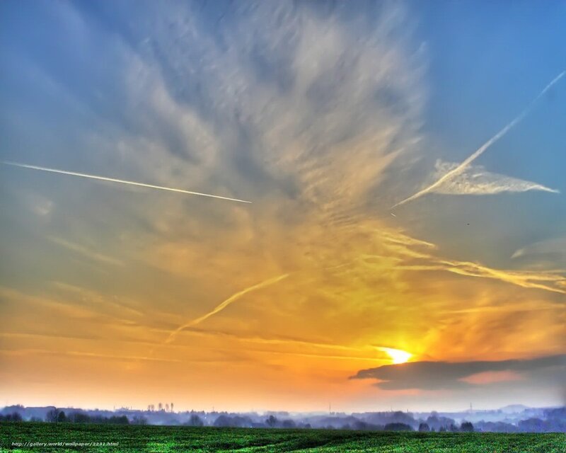 Sunset over Green Field — Blue