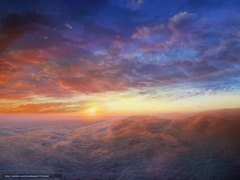 Sunrise over Clouds — Blue, Serene, Photograph, Sky, Sun, Orange