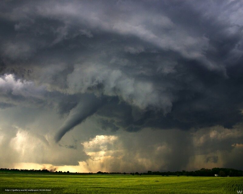 Tornado over Field — Green, Dramatic, Afternoon, Photograph, Storm Cloud