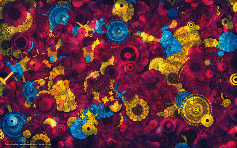 Colorful Abstract Pattern — Red, Vibrant, Digital Art, Flowers, Circles