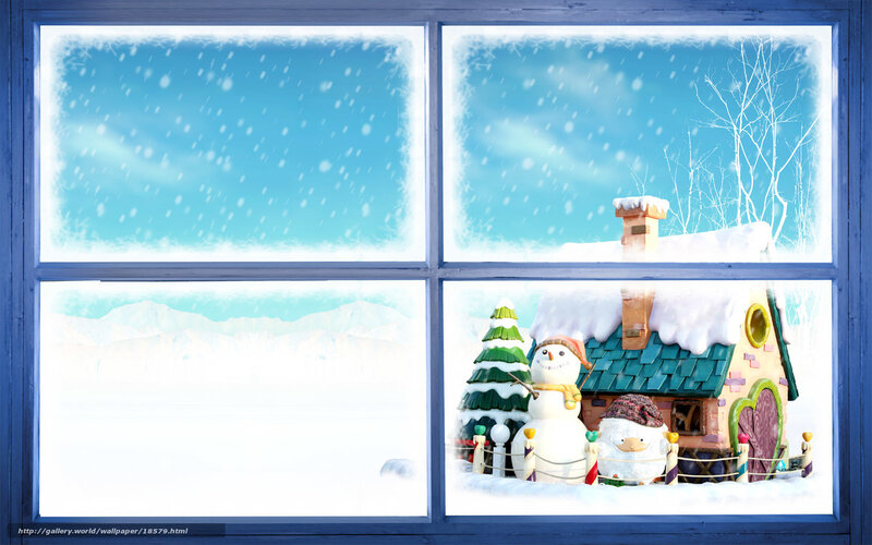 Snowman and House in Snow — White, Peaceful, Winter, Digital Art
