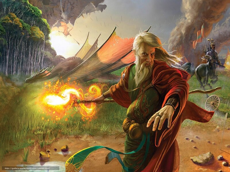 Wizard Casting Fire Spell — Green, Dramatic, Afternoon, Digital Art