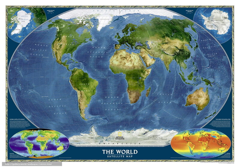 World Satellite Map — Blue, Educational